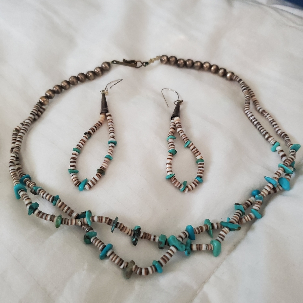 Vintage necklace, earrings set, Zuni, 1970's